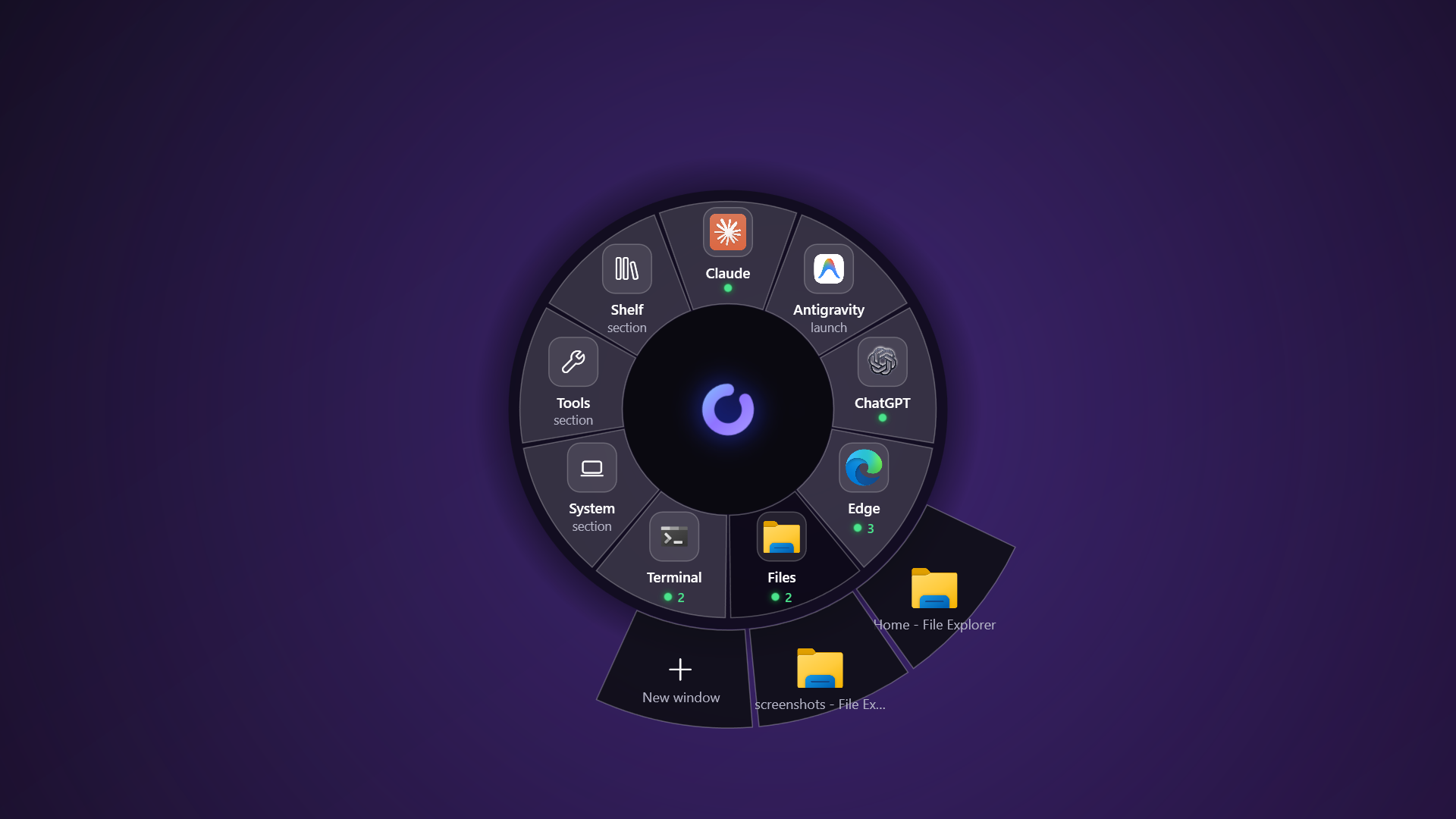 File Explorer windows fanned out on the outer ring
