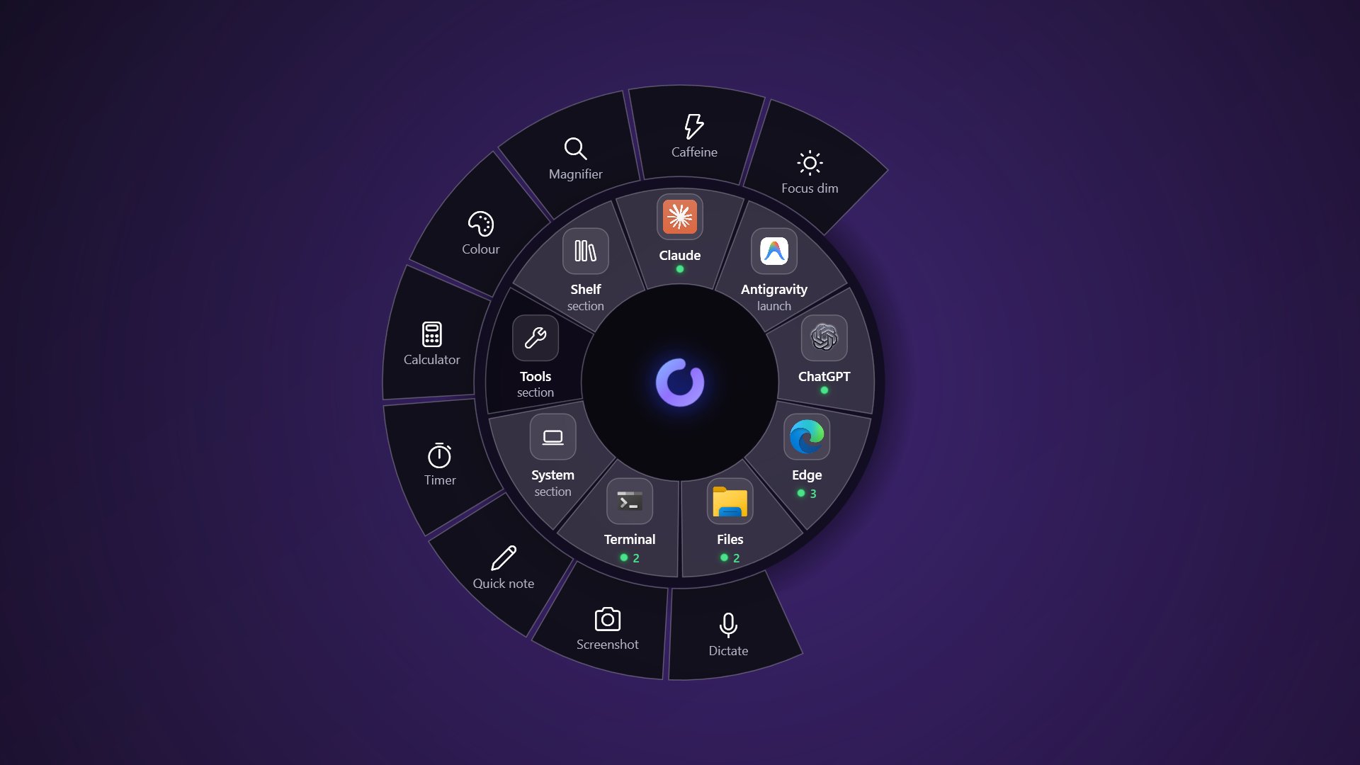 The Tools ring showing ten utilities